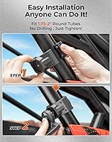 Vista 6 de KEMIMOTO UTV Soporte de montaje para luz de bandera de montaje en látigo, 1 unidad, resistente ajustable para jaula de barra enrollable de 1.75 a 2