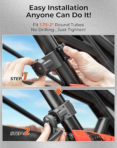 Miniatura 6 de KEMIMOTO UTV Soporte de montaje para luz de bandera de montaje en látigo, 1 unidad, resistente ajustable para jaula de barra enrollable de 1.75 a 2