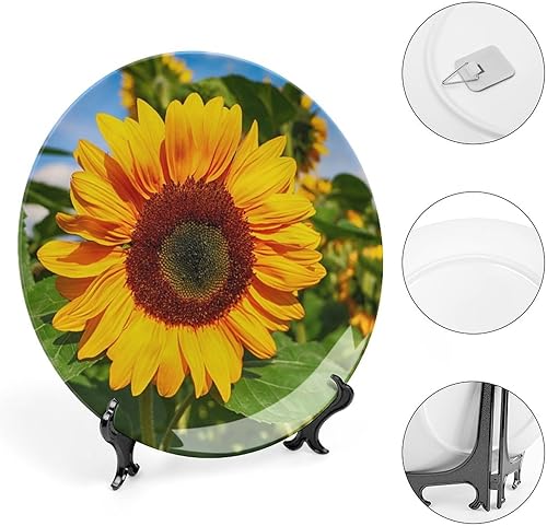 Miniatura 4 de Plato decorativo de cerámica de girasol para colgar en la pared, plato de cena de porcelana con flores silvestres, platos de postre, casa de campo,