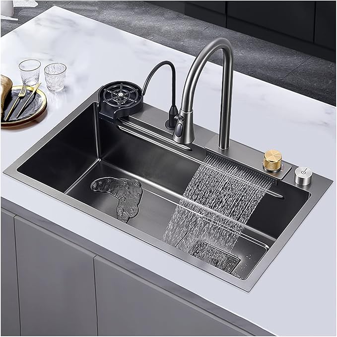 New Waterfall Kitchen Bar Sink, 304 Stainless Steel, with Cup Washer
