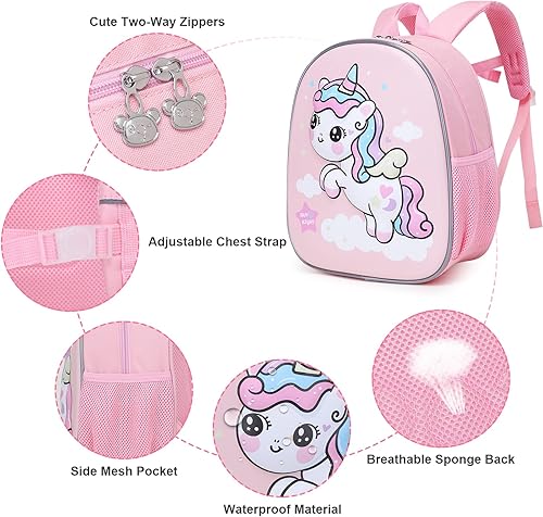 Miniatura 5 de Mochila para niñas y niños, bonita mochila escolar de dibujos animados 3D para bebés y niñas de 2 a 5 años, Unicorn
