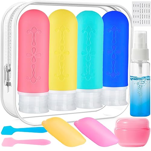 Kit de botellas de artículos de tocador de tamaño de viaje, recipientes a prueba de fugas aprobados por la TSA para champú, acondicionador, tubos de