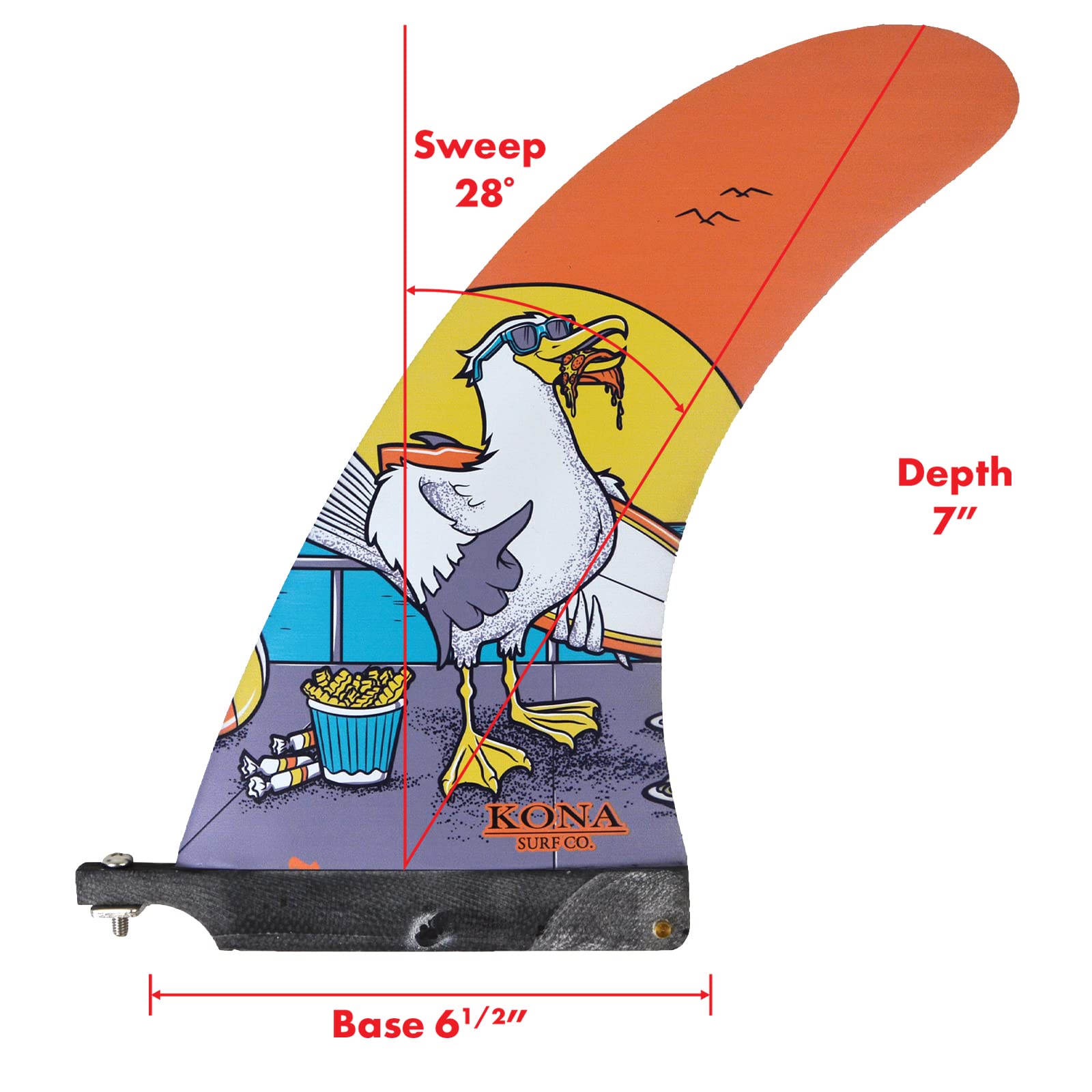 KONA SURF CO. Classic Single Single Center Fin for Longboard, Surfboard and Paddleboard (Seagull, 10in)