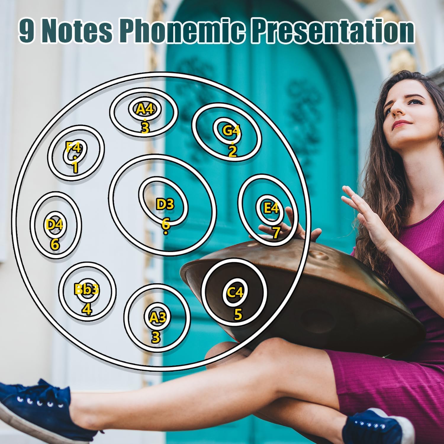 Tamburo manuale a 9 note, in re minore da 440 Hz, in acciaio, con borsa per il trasporto, supporto e mazzuole, per la guarigione del suono, la meditazione, lo yoga