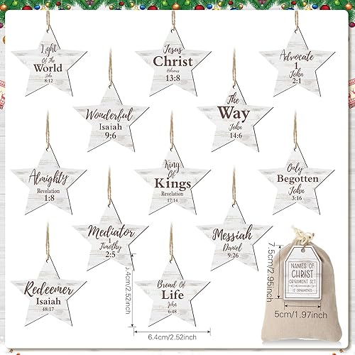 Miniatura 10 de 12 piezas de adornos navideños con nombres de Cristo, adornos colgantes de madera con nombres de salvador, adorno para árbol de Navidad con bolsa de