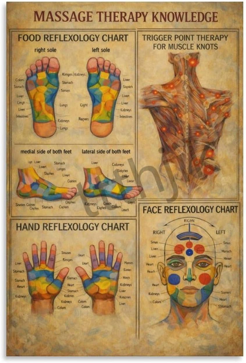 Massage Therapist Foot Reflexology Trigger Point Knowledge Poster Wall Decor for Living Rooms And Bedrooms Room Aesthetics Kitchen Bar Canvas Art Prints Unframe-style 16x24inch(40x60cm)