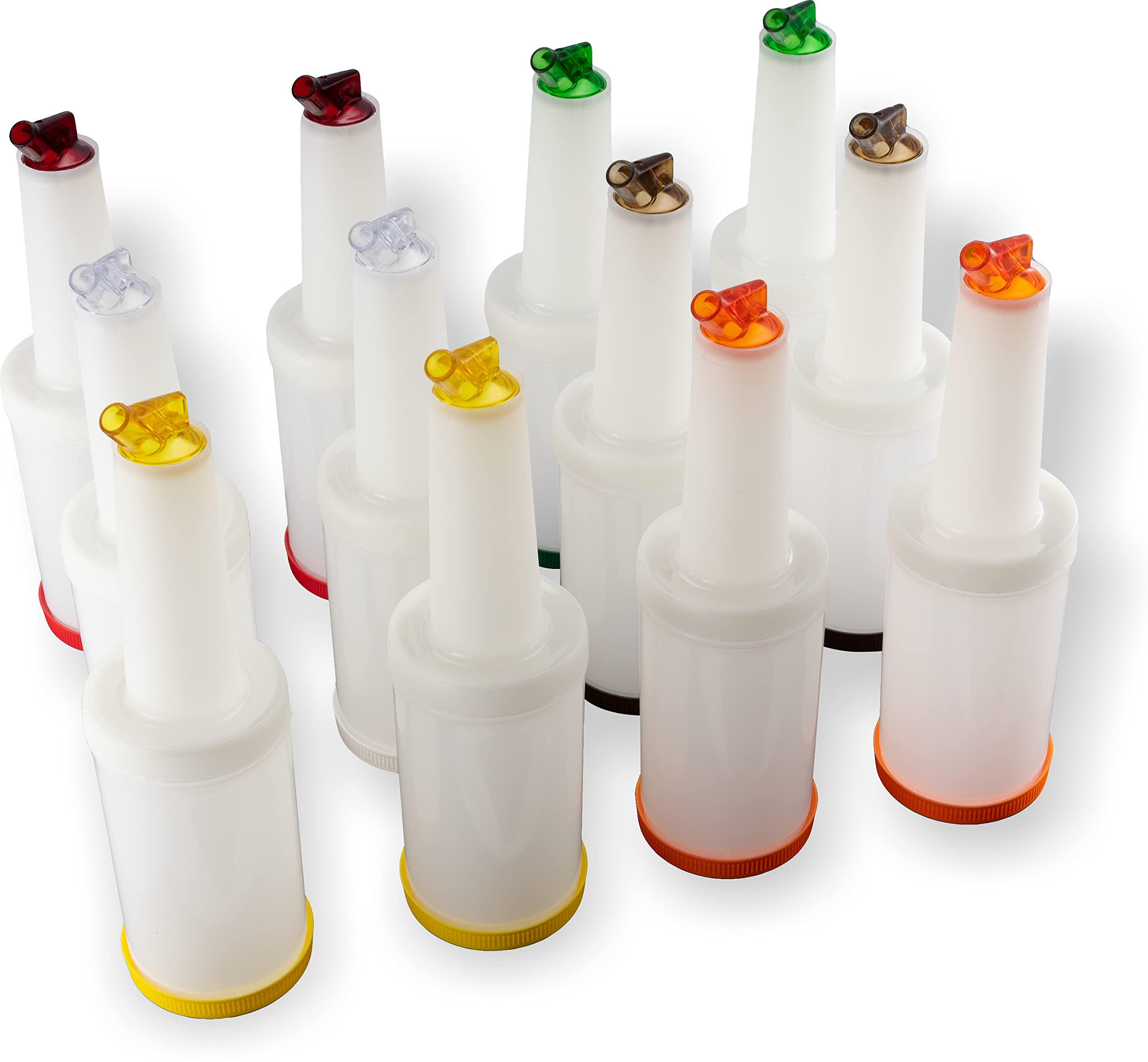 Photo 1 of Carlisle FoodService Products Stor N' Pour Plastic Easy Pour Set, Pour Spouts, Pour N Store Bartending Kit with Complete Unit for Bar, 1 Quart, Assorted, (Pack of 12) Assorted 1 Quart Container with Spout (Pack of 12)