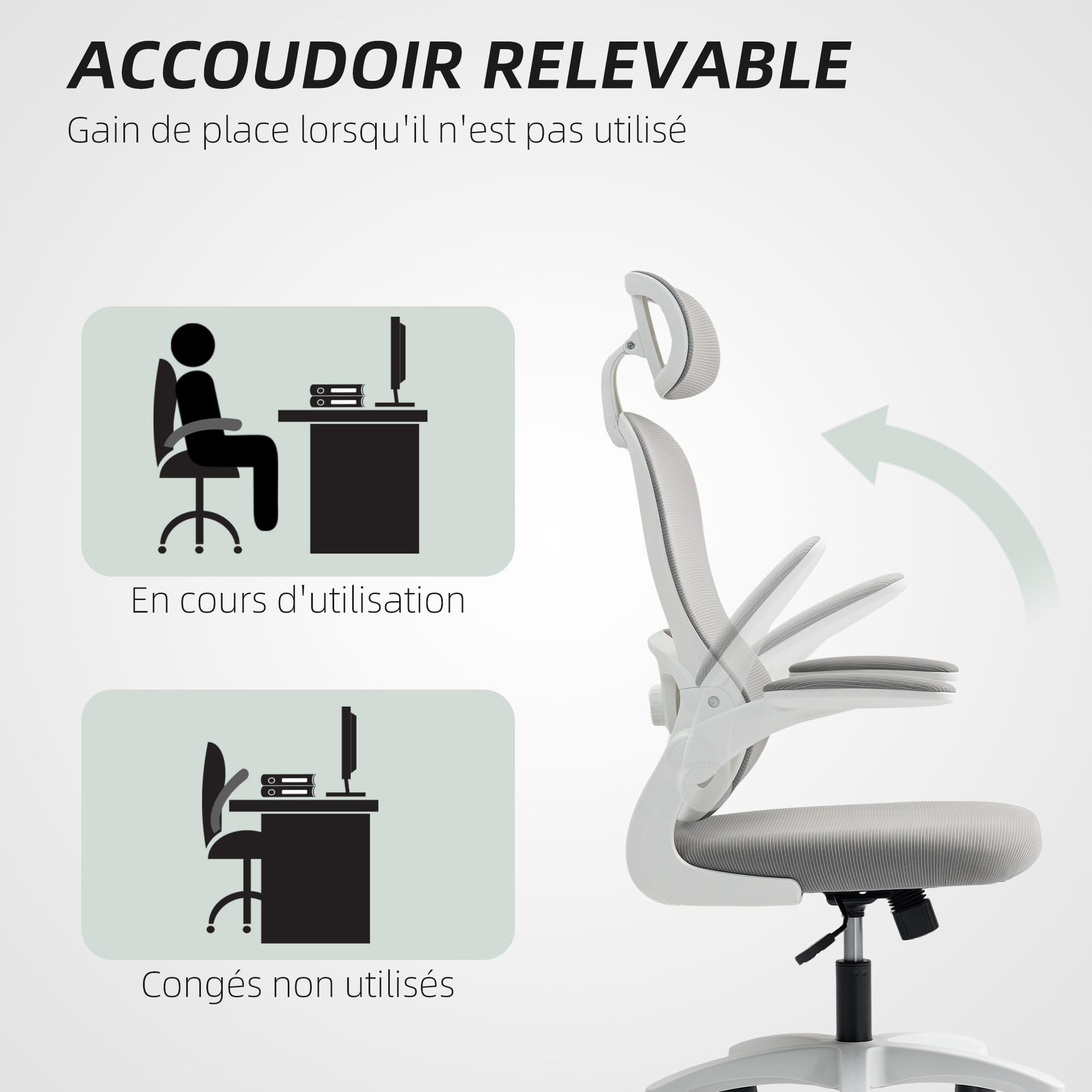 HOMCOM Chaise Bureau Ergonomique Fauteuil de Bureau Gris