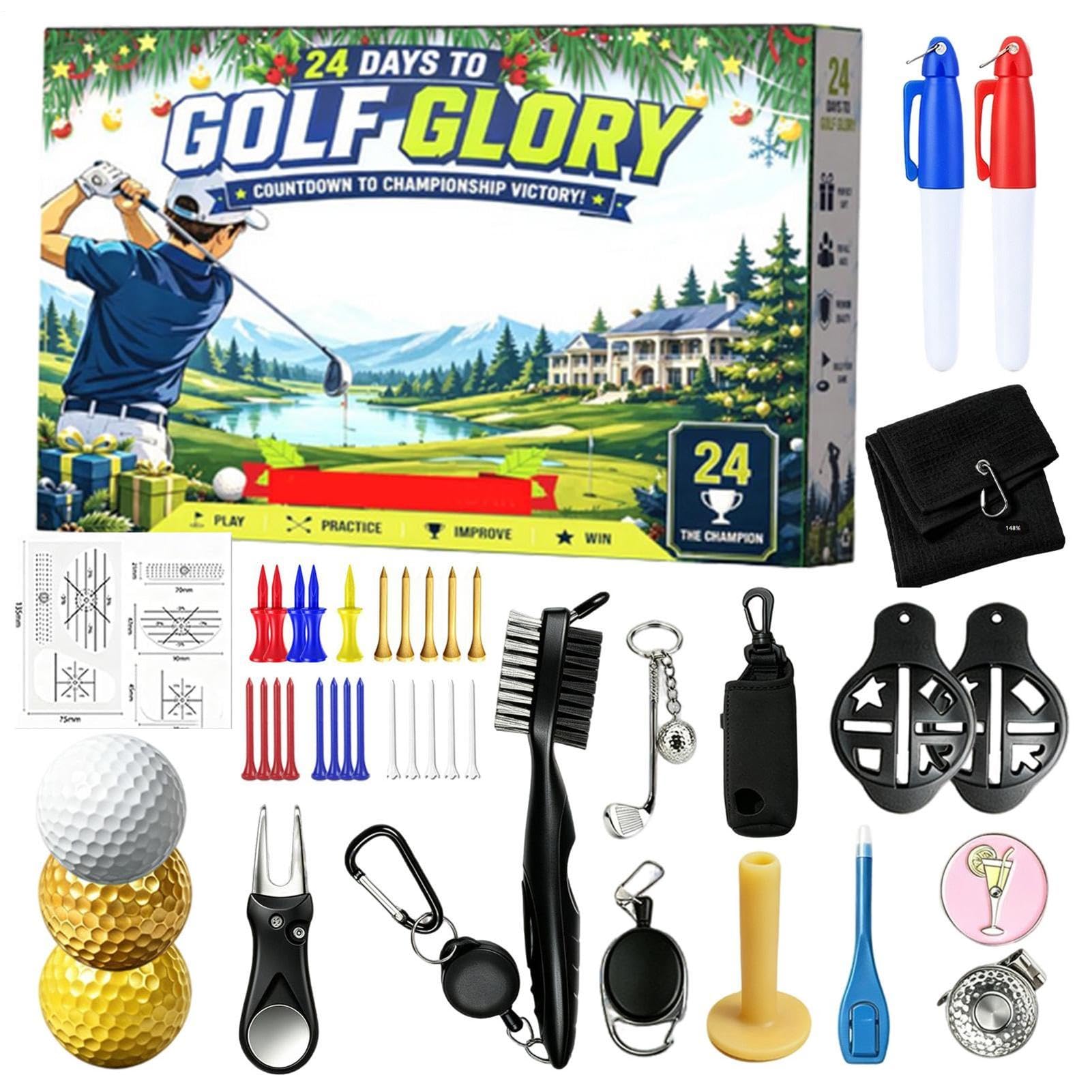 Golf-Weihnachts-Advent – ​​24-Countdown-Kalender, Golfer-Tees-Kollekti