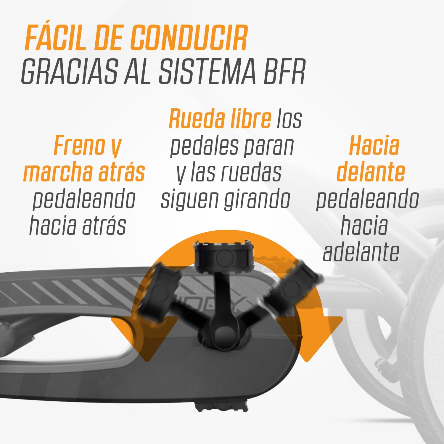 BERG Kart a Pedales Buddy B-Orange | 3-8 años, cuadro resistente, asiento regulable, volante regulable