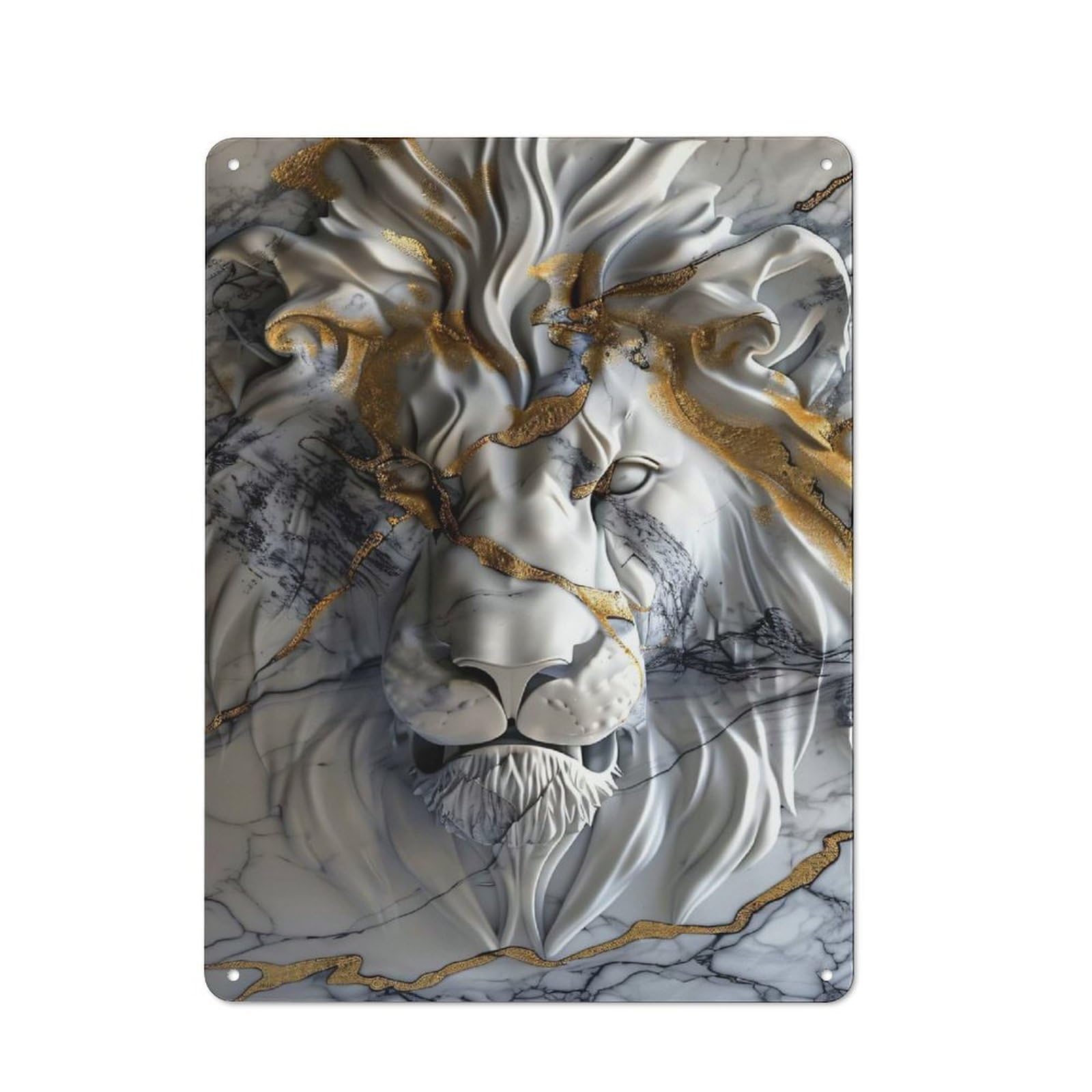 Junmoney Style-15 40X30cm Retro Metal Sign With Marble Lion Head With Gold Inlay For Living Room Or Hallway, For Living Room Decor Lovers Refreshing A Room In Autumn