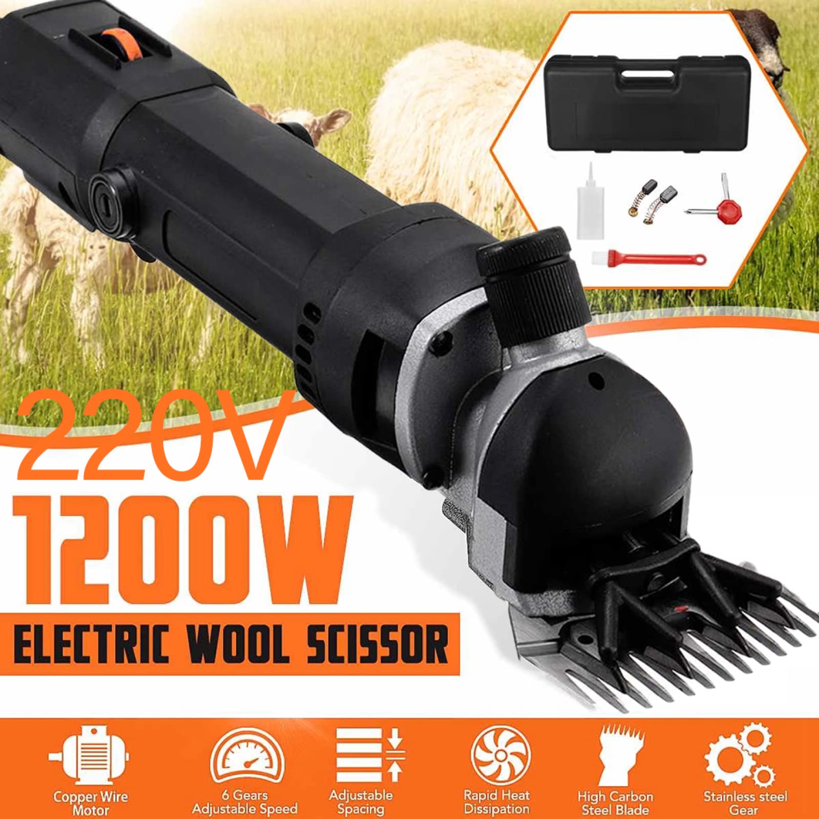 Cesoie elettriche, tosatrice professionale per pecore da 1200 w, tosatrice grande e pesante con controllo a 6 velocità, tosatrici elettriche per toelettatura per pecore alpaca lama
