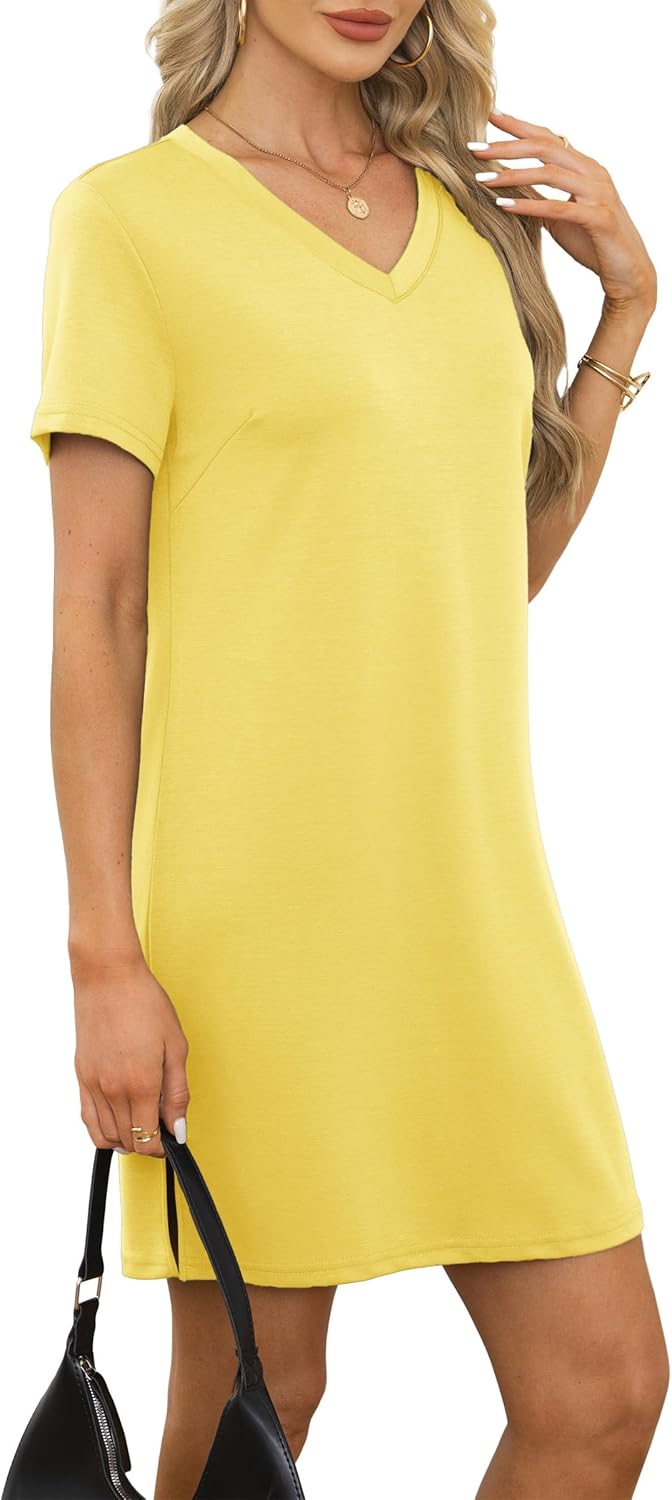 Women's V-Neck Summer Dress Casual Short Sleeve Beach T-Shirt Outfit — view 4