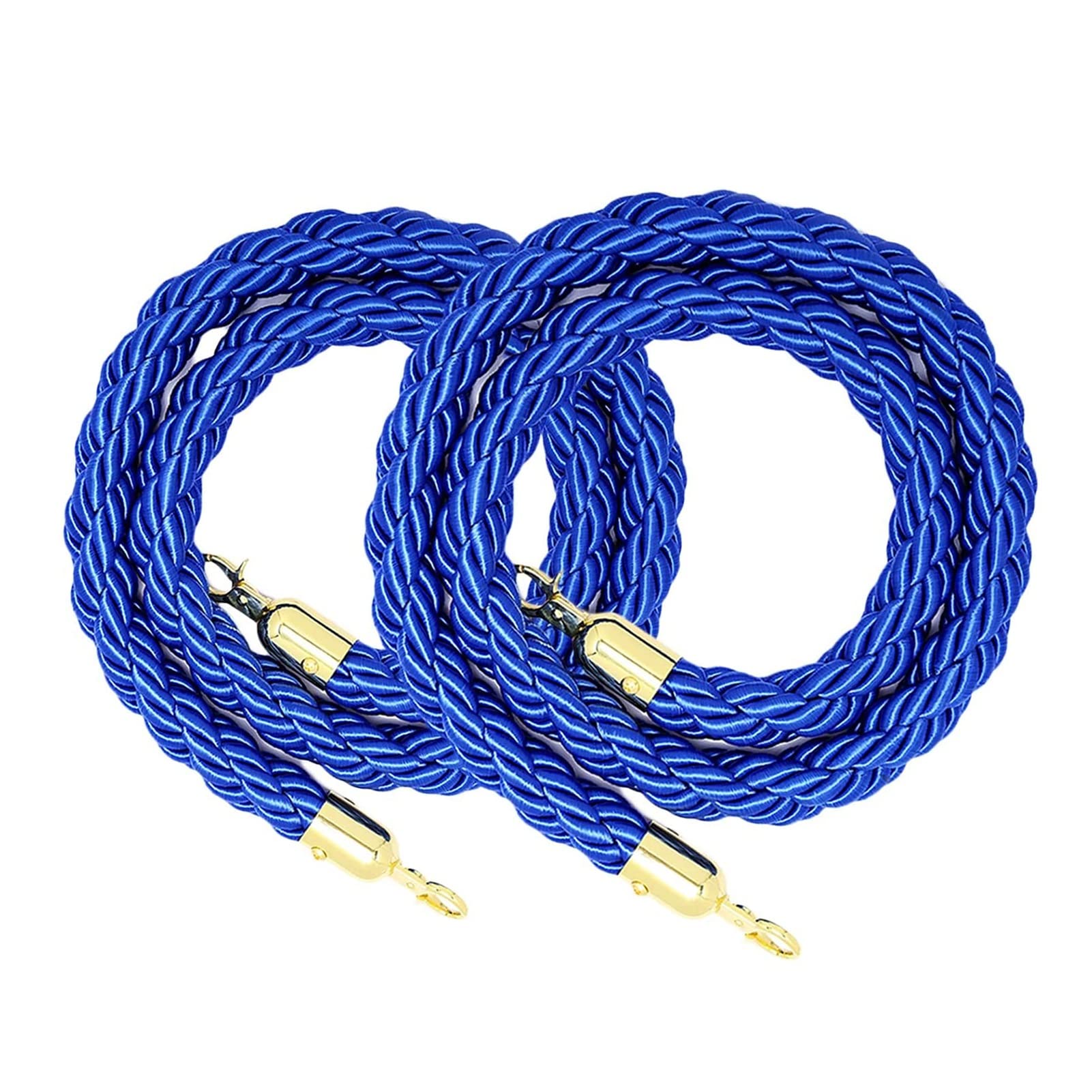 Aioneer Crowd Control Barriers Rope, Stanchion Cord For Party/Picnic - Hanging Twisted Ropes With Gold Hooks, Pack Of 2 - Airports Hotels Banks-Blue-120cm/3.9ft