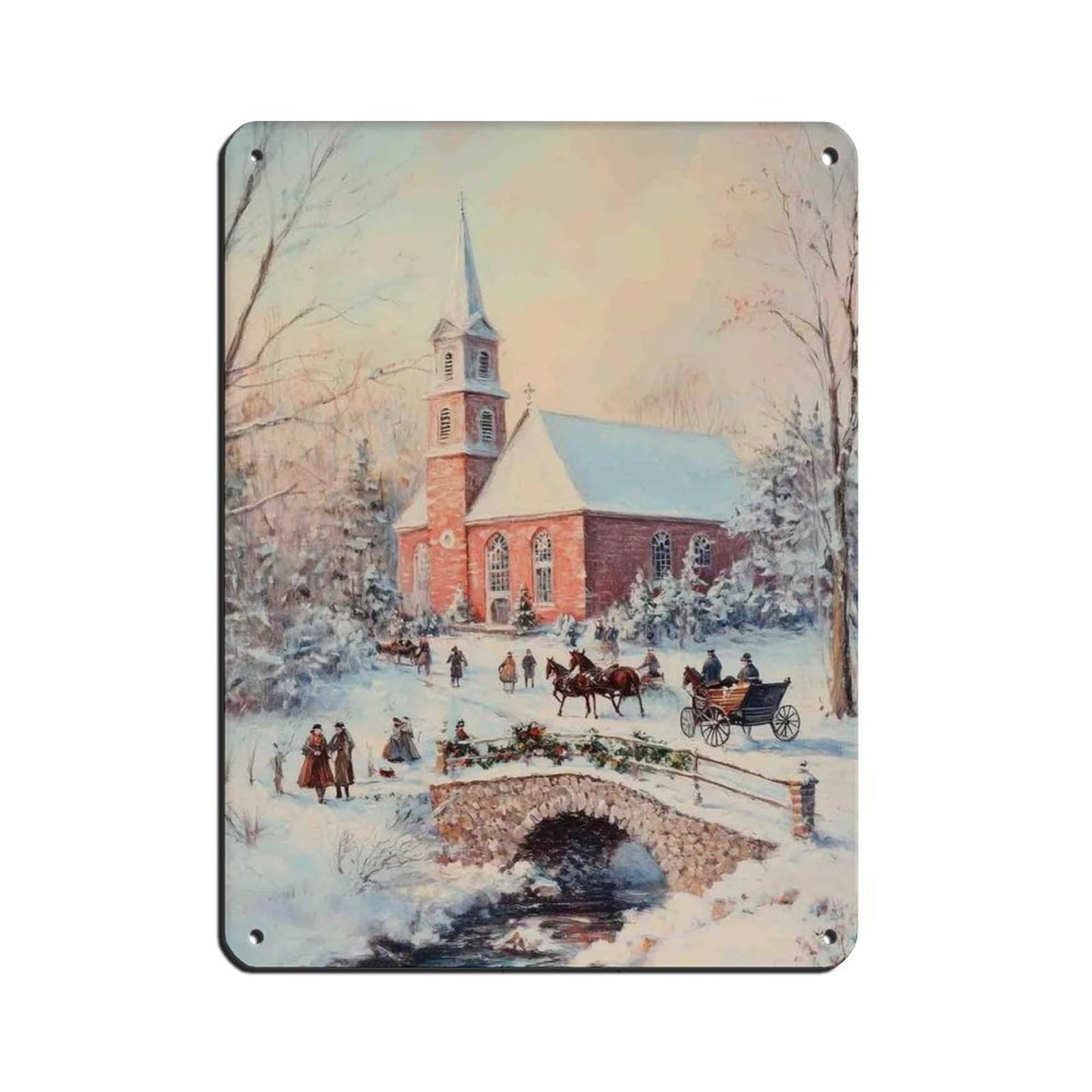 Vintage Church Village, Christmas Decor Retro Poster Metal Tin Sign Chic Art Retro Iron Painting Bar People Cave Cafe Family Garage Poster Wall Decoration 12x16inch(30x40cm)