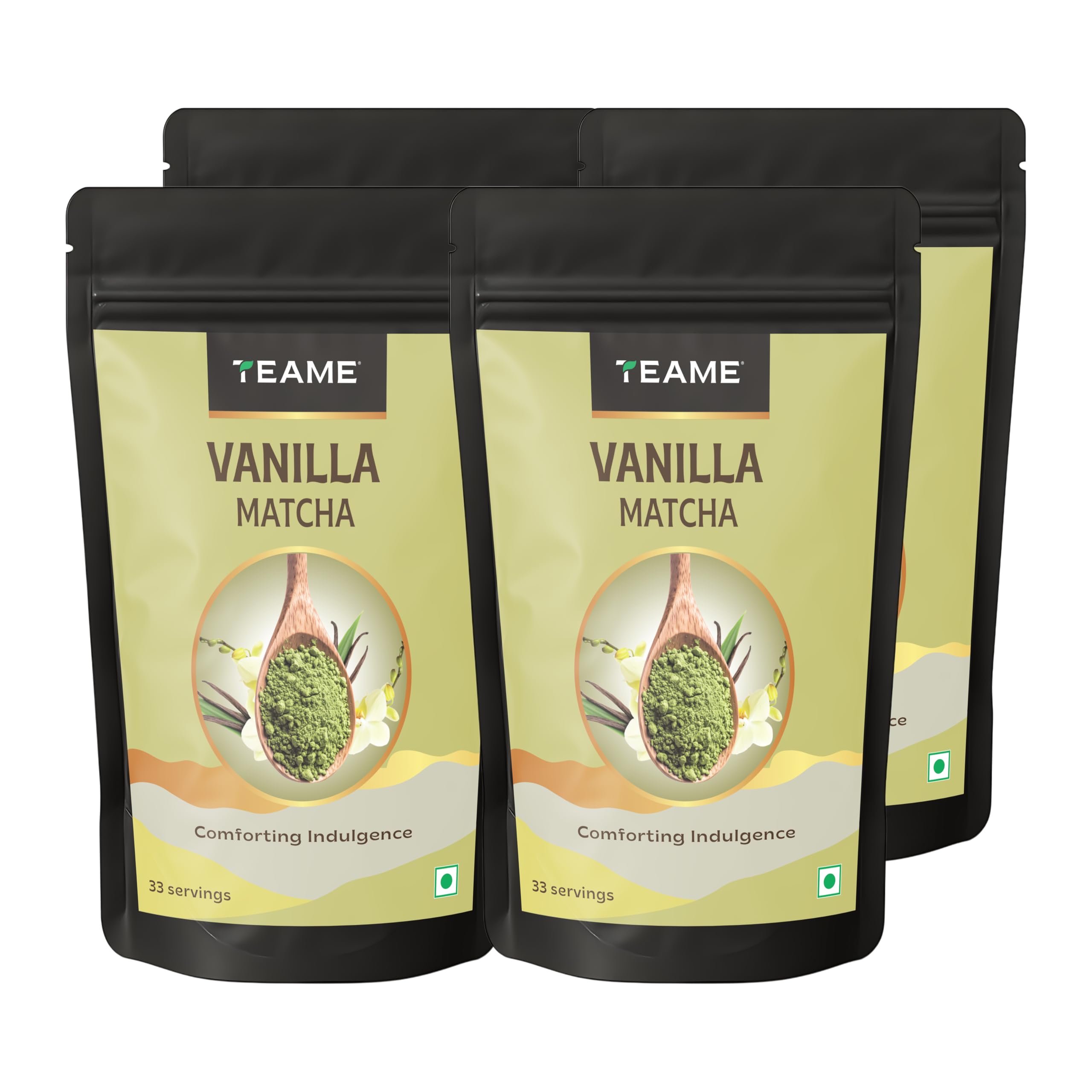 Vanilla + Matcha Green Tea Powder - 200g (132 Servings) | 50g - Pack of 4 | Brew Delicious Macha Vanilla Latte | 100% Natural | Ceremonial Grade | Flavoured Matcha