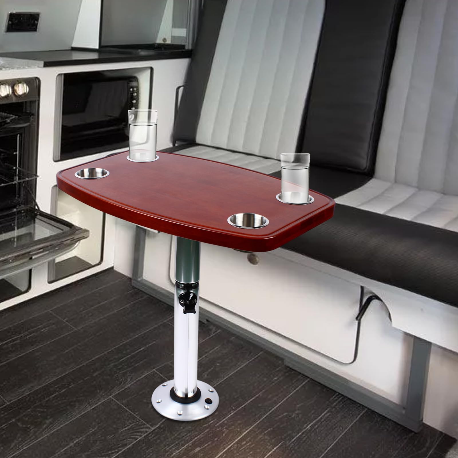 Table de caravane - Plateau de table en chêne laqué - Table haute de bistrot - 60 x 38 cm - Avec 4 porte-gobelets - Pour caravane, camping-car, bateau marin