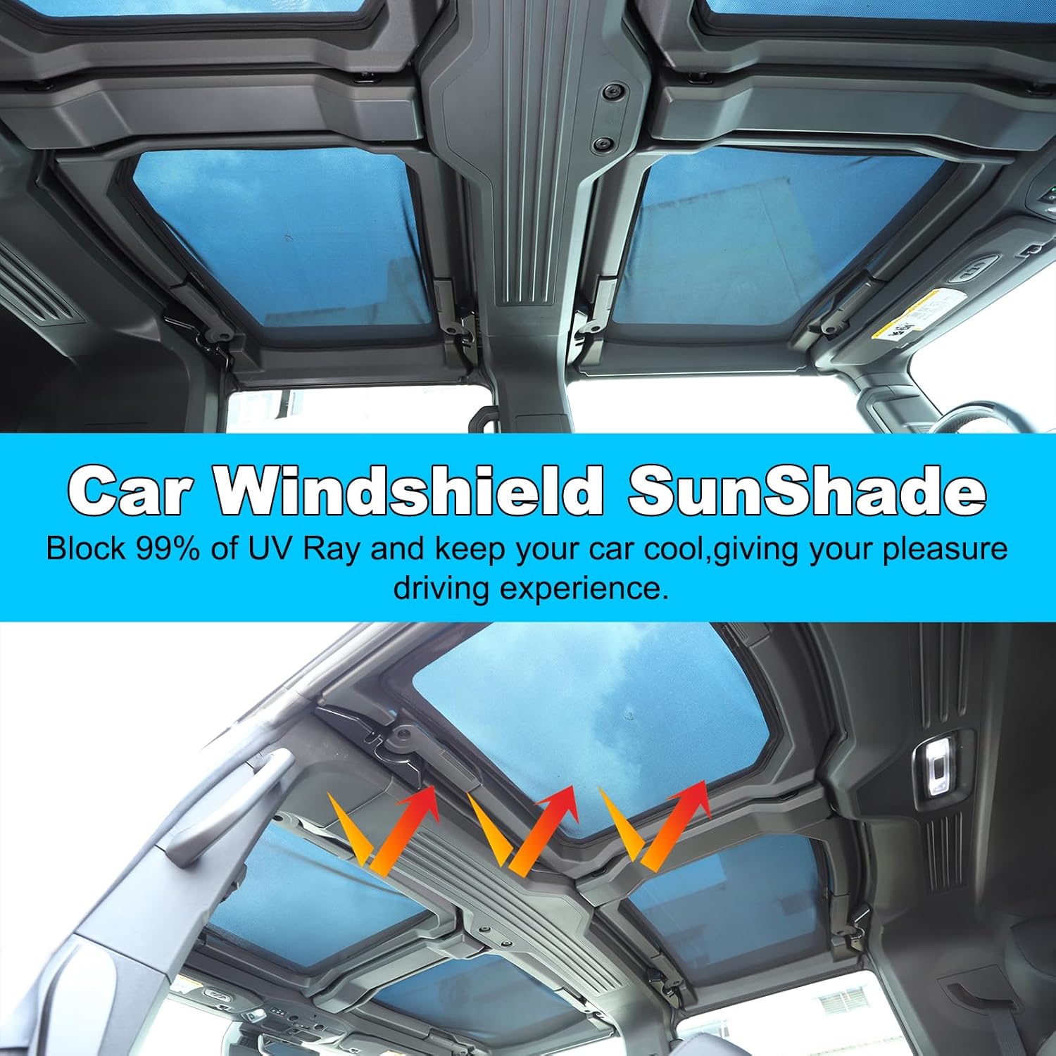 Car Sunroof Sunshade, for Hummer EV Roof Windshield Sun Shade Net, Won't Sag Car Roof Cover Sunroof Sun Shade Mesh Insulation Heat Blocks UV Ray Glare-Proof-Sun