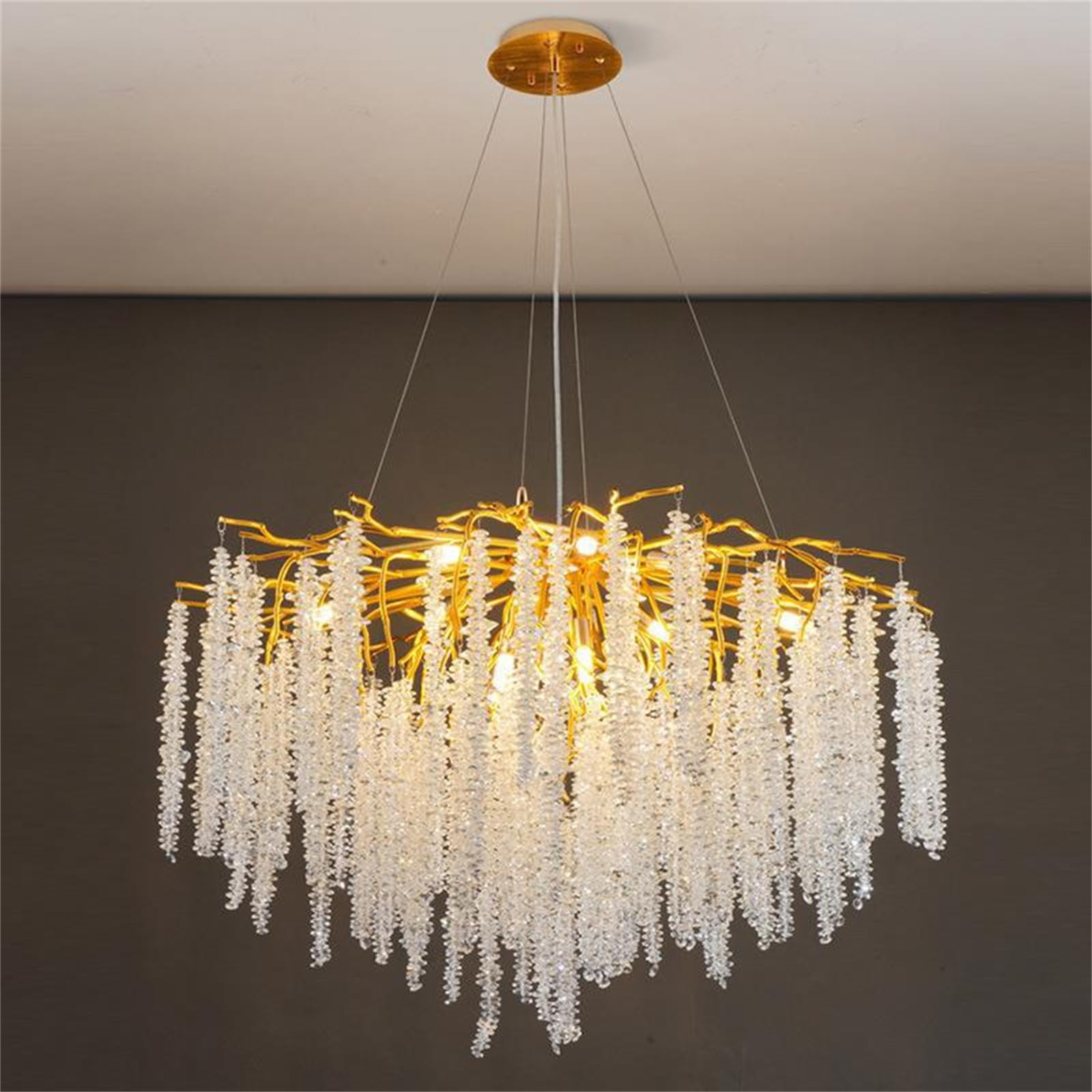 KXEcoLife Crystal Chandelier, Tree Branches Chandeliers Luxury 31.5" Round Raindrop Chandelier Light Fixture High Ceiling Hanging for Dining Room Bedroom Living Entryway