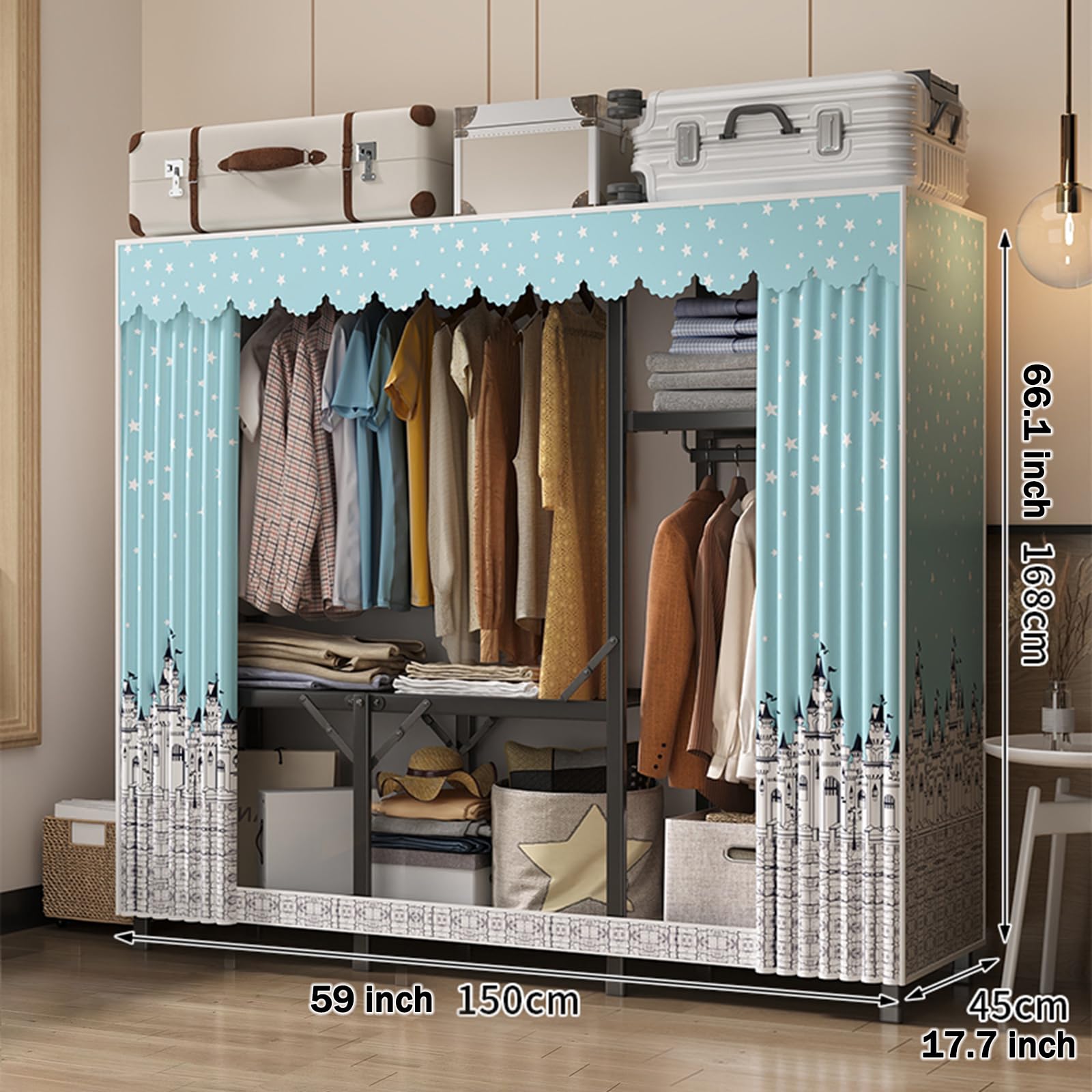Faltbarer Kleiderschrank aus Stoff mit Aufhängestange, platzsparender Schrank für Schlafzimmer, Wohnzimmer, Garderobe, ideal für Schuhe, Taschen und Kleideraufbewahrung