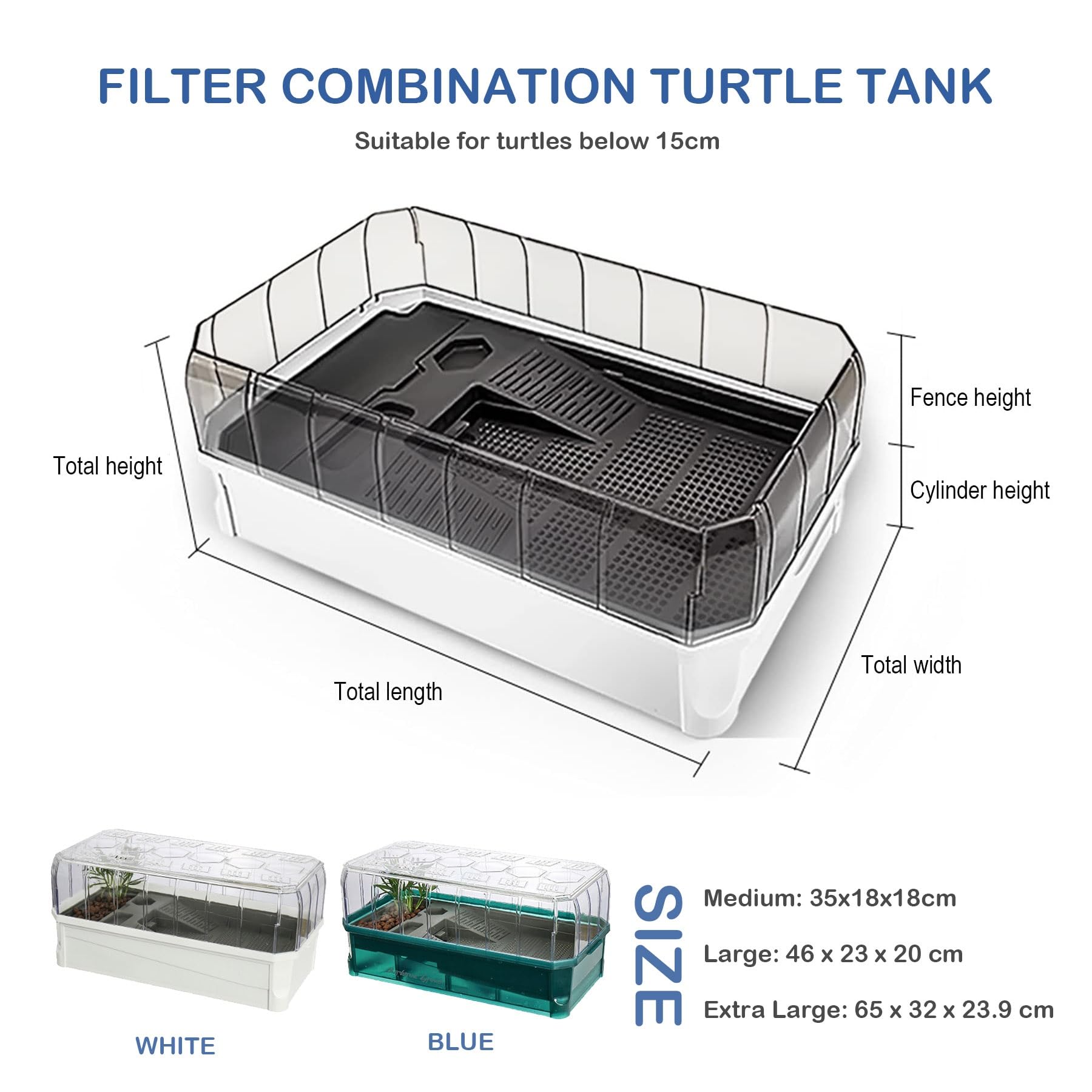 Schildkröten Terrarium Aquarium Komplettset – Paludarium Tank für Schildkröten | Terrarien für Reptilien & Amphibien | Leicht zu Wechseln und zu Reinigen | Überwinterungsbox für Schildkröten(Green Wit