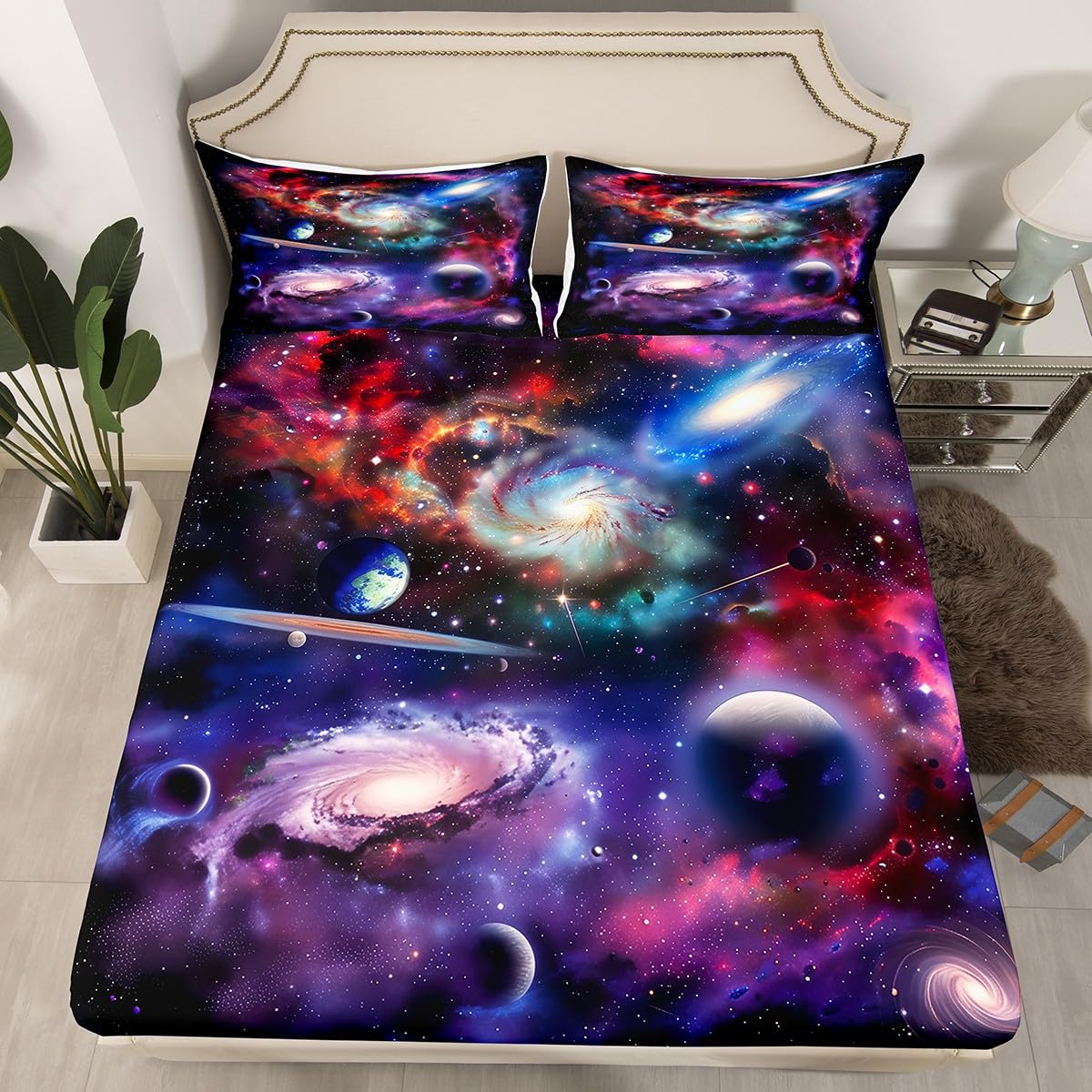 Feelyou Solar System Fitted Sheet - Full Size Kids Galaxy Bedding, Planets, Breathable Microfiber