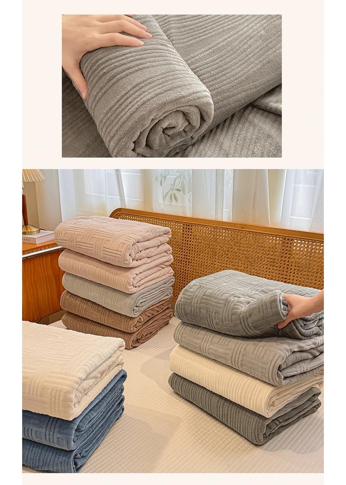 Sábana Plana Cama 80-180cm de Terciopelo Individual matrimonial y Queen Sábana Superior de Franela Suave y acogedora for otoño, Invierno y Primavera(Light Gray A,200x230cm+48x74cm x2)