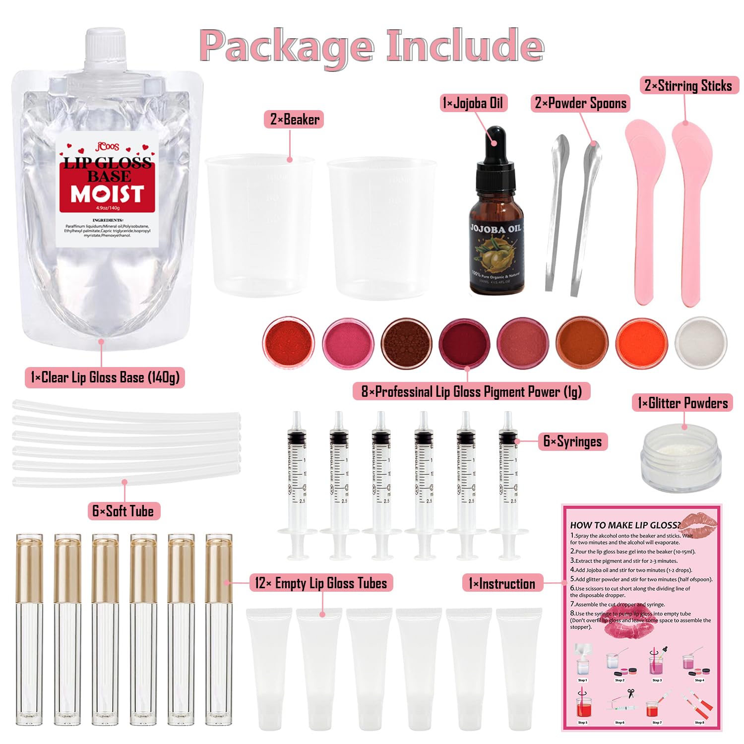 Kit de fabrication de gloss, Vezerd Lipgloss Making Kit, Créative Bricolage Adulte DIY Set de fabrication, Fille Lipgloss Set drôle de cadeau de maquillage pour les femmes, Rose