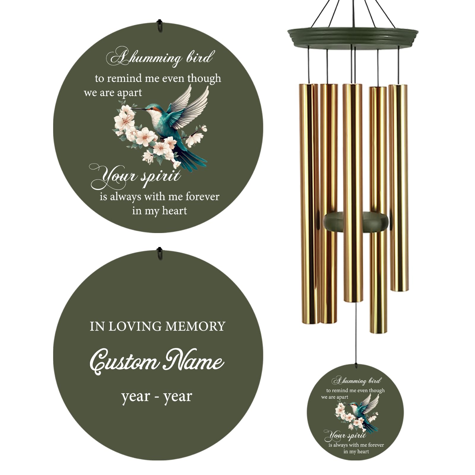 Personalized Memorial Wind Chimes for Outside, Sympathy Gifts Wind Chime for Loss of Loved One, Beautiful Decor with Deep Tone, Ideal for Funeral, Remembrance &amp; Bereavement, Produced in Texas