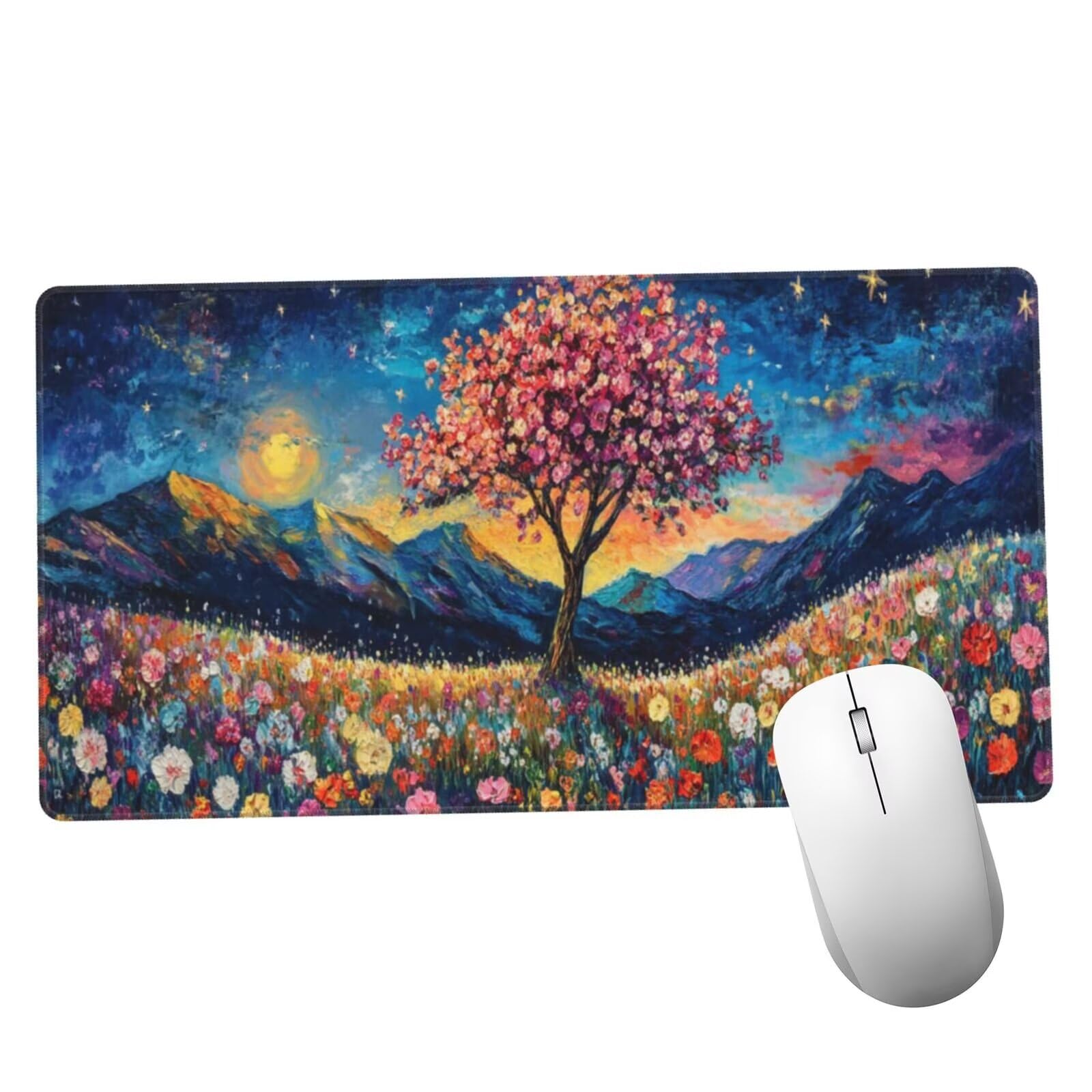Podkładka pod mysz w kwiaty XXL mata na biurko drzewo 1600 x 800 x 3 mm mata biurkowa zmywalna podkładka do gier na laptopa, z antypoślizgową gumową podstawą do gier, PC, pracowników biurowych Y1353