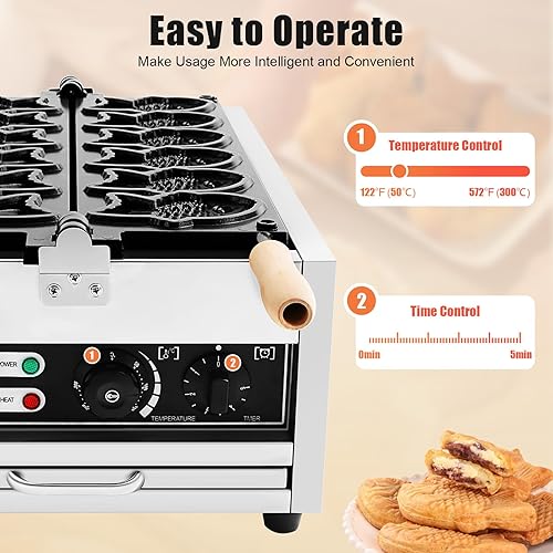 Miniatura 4 de Taiyaki - Máquina eléctrica para hacer gofres de pescado, 2400 W, con revestimiento antiadherente, temporizador inteligente y control de
