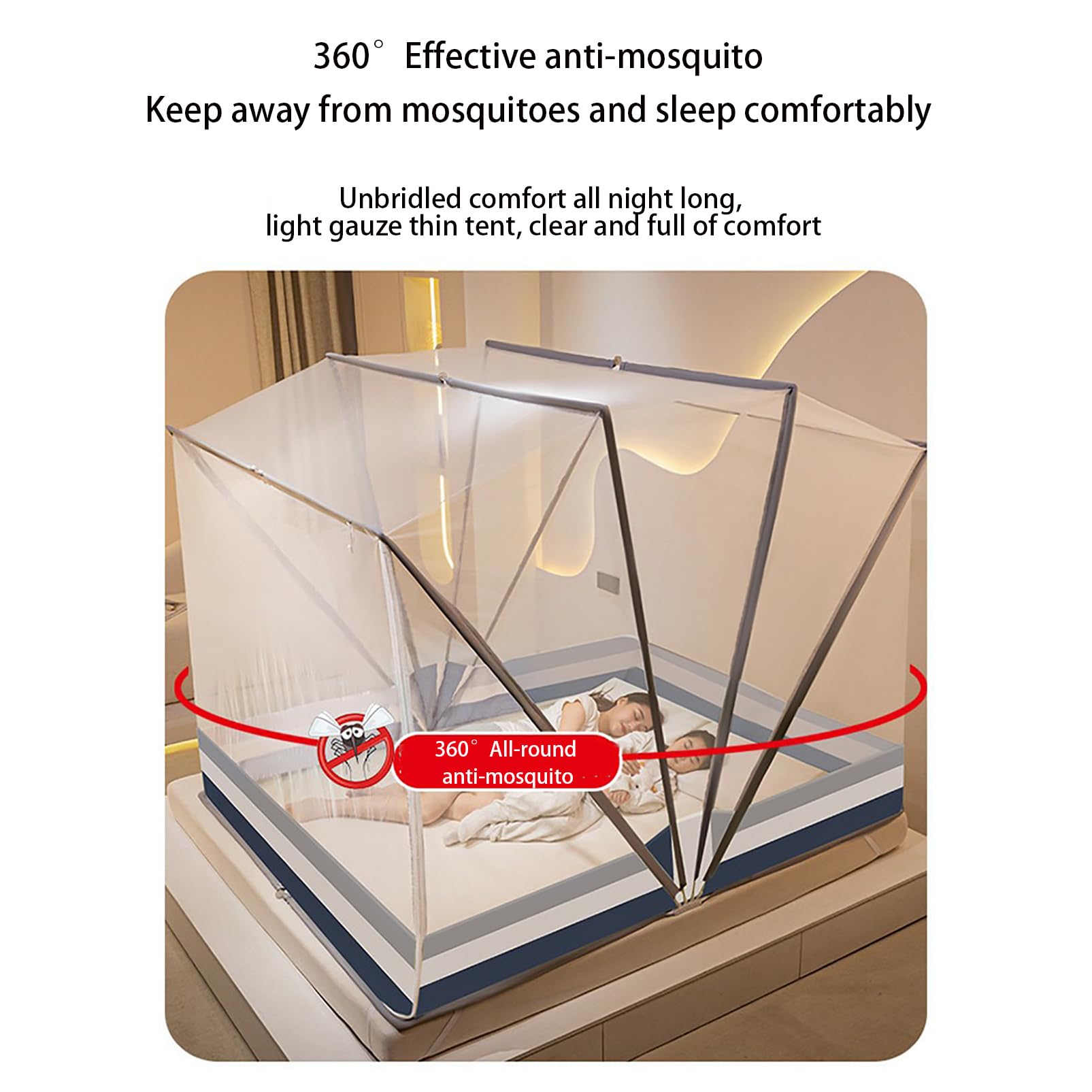 Zanzariera Portatile Pieghevole Letto Pop-up Zanzariera Calda e Traspirante Tenda Pop-up a Baldacchino per Full Queen King Size Campeggio e Famiglia Usati