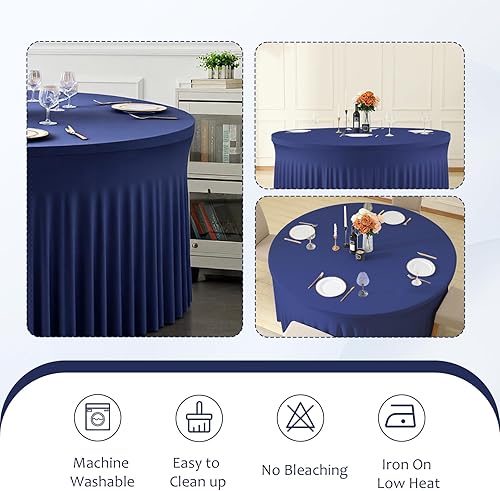 Miniatura 62 de Mantel redondo de 60 pulgadas blanco con borde elástico – Mantel ajustado sin arrugas y lavable para mesa redonda de 5 pies, mantel reutilizable