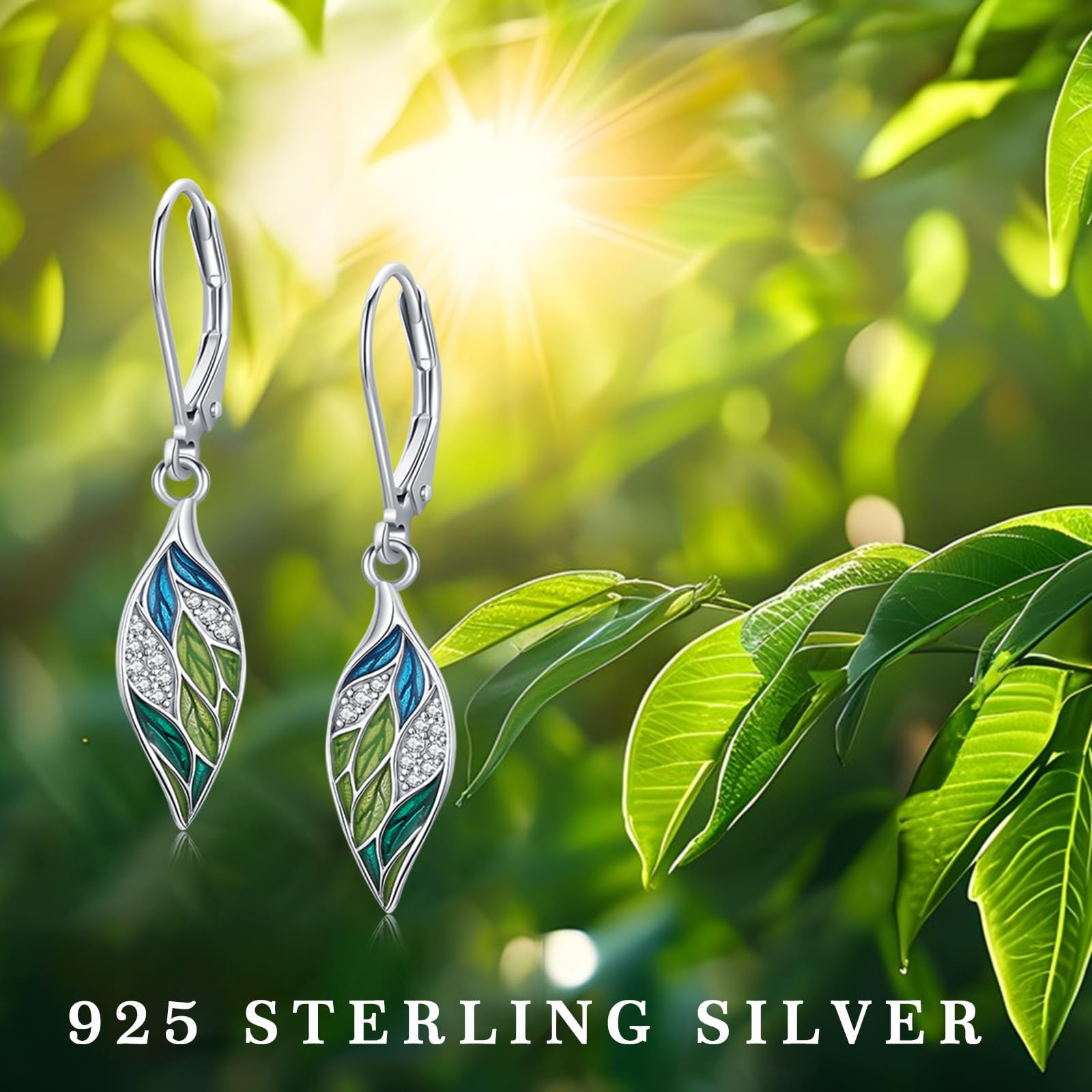 Blatt Ohrringe 925 Sterlingsilber Grüne Blatt Tropfenohrringe mit Opal/Emaille Eleganter Sommerschmuck Geschenk für Frauen, Mama & Naturliebhaberinnen