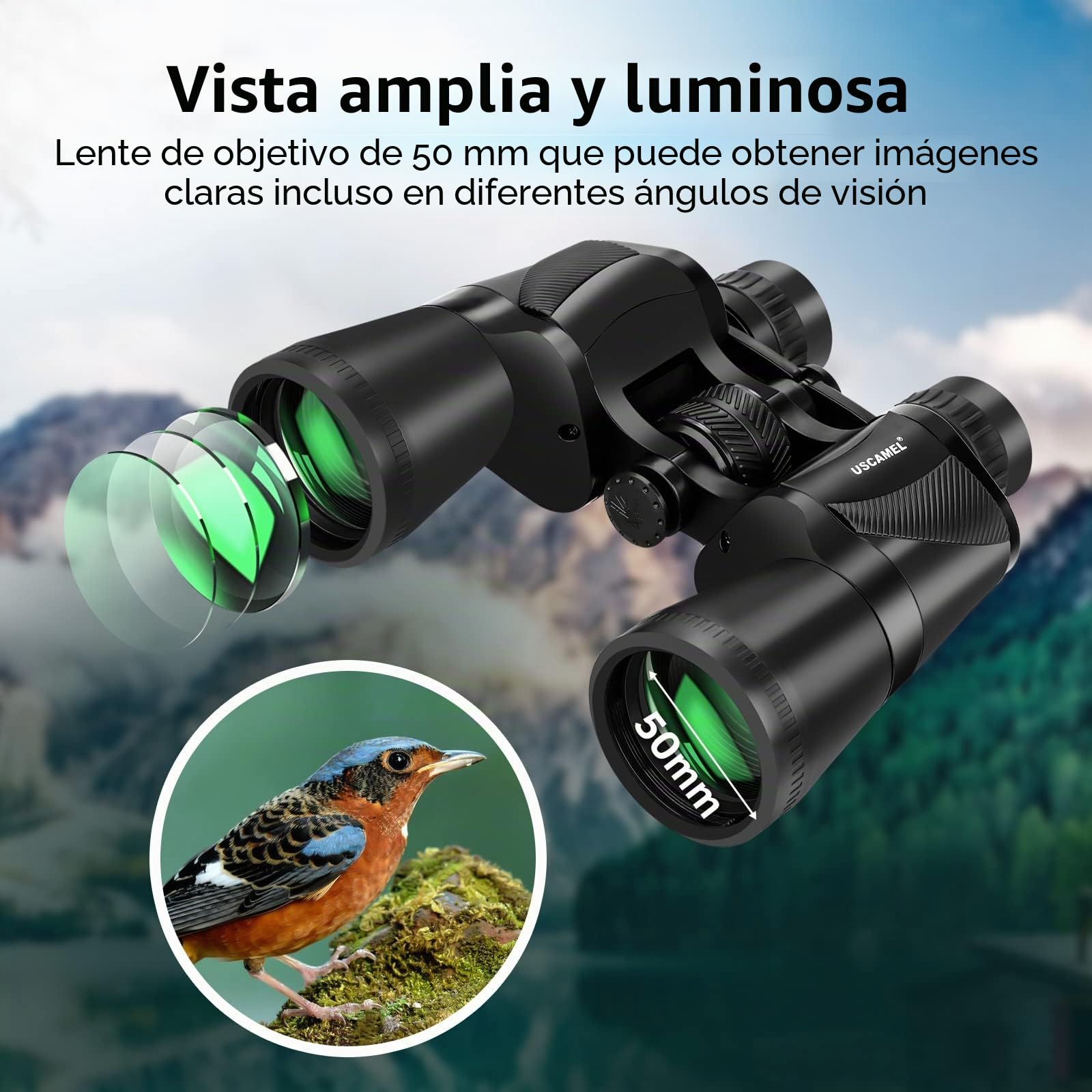 Prismáticos Profesionales de Alta Potencia para observación de Aves | Prismáticos 20x50 para Adulto con Lentes de Revestimiento Multicapa Porro BAK4 Prism len para Senderismo