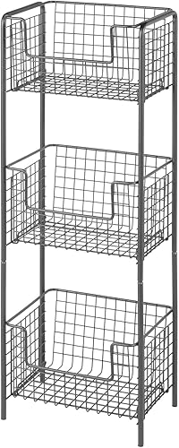 Miniatura 9 de mDesign - Estantería vertical de 3 niveles para baño, organizador de almacenamiento de metal decorativo con 3 cestas para guardar y organizar