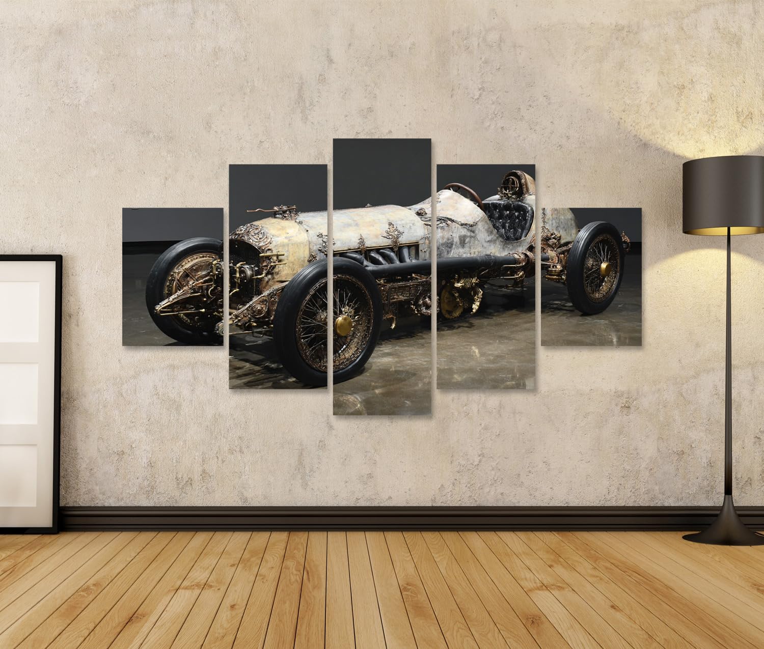 islandburner Bild auf Leinwand Antikes Rennfahrzeug mit kunstvollen Verzierungen für Sammler - 5-teilig