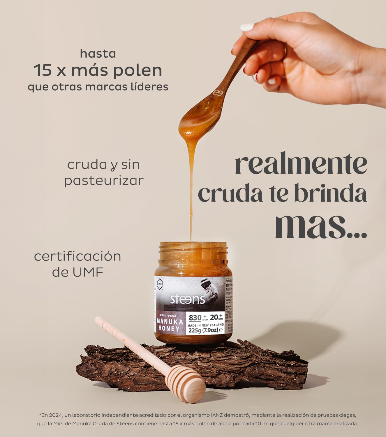 Miel de Manuka Steens MGO 830+ - 225 g de miel de Manuka 100% pura, cruda y certificada UMF 20+, con más de 800 MGO - envasada y sellada en Nueva Zelanda - 225 g