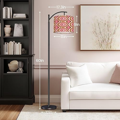 Miniatura 5 de Lámpara de pie moderna de arco de los años 70, patrón retro sin costuras de los años 60 y 70, estilo estético, lámpara de pie con pantalla de lino