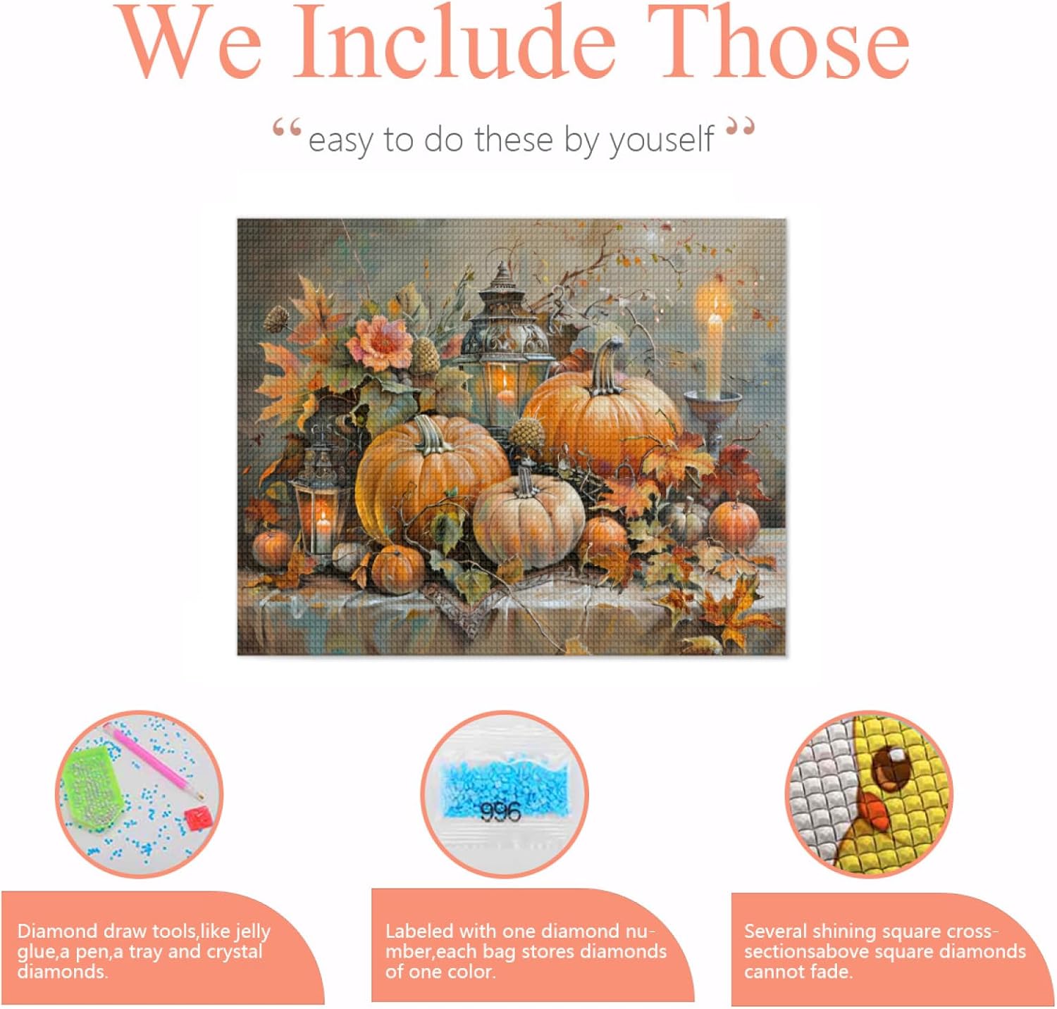 IMLQJES Pumpkin Diamond Art Kit for Adults - DIY Full Drill Fall Harvest 5D Autumn Farm Craft - Home Wall Decor 20x24 Inch