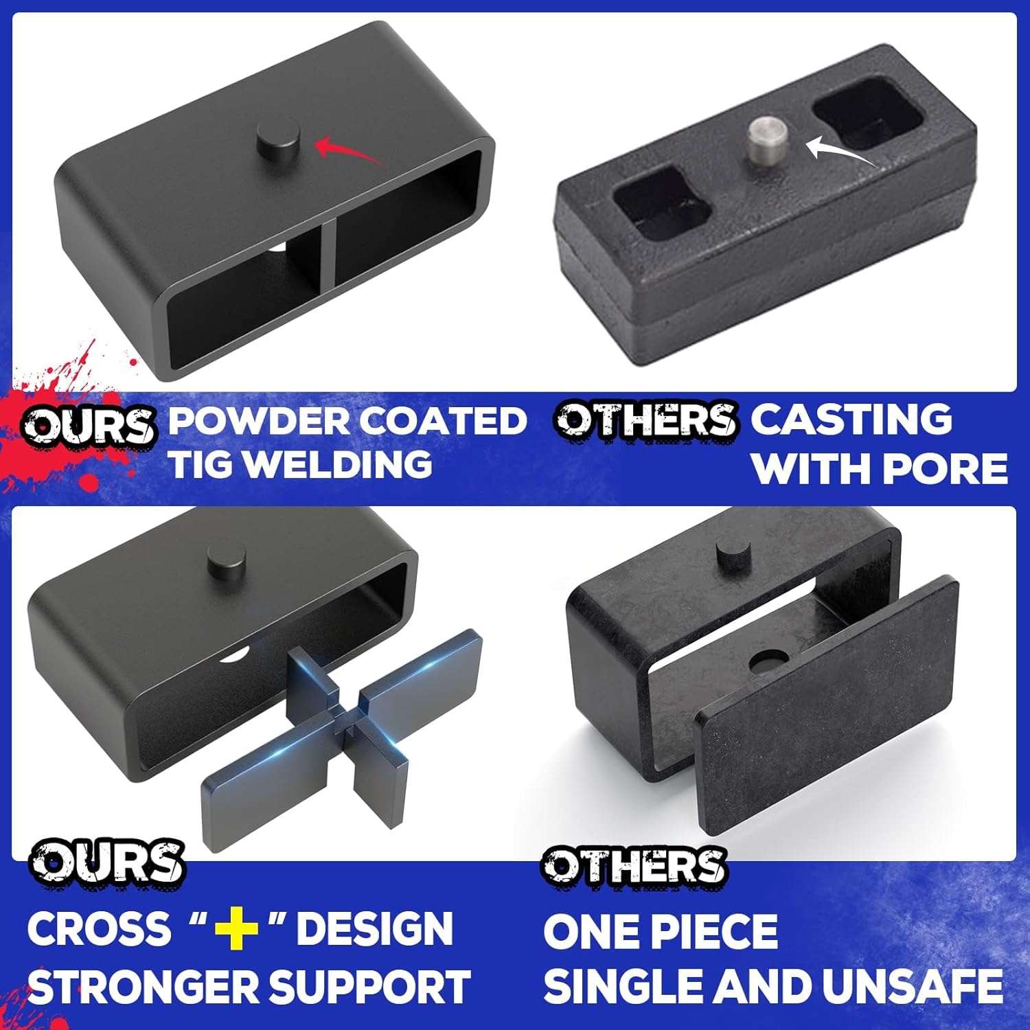KSP 2" Lift Block for Chevy Silverado & GMC Sierra 1500HD 2500HD 3500HD 2000-2010, 2inch Rear Leveling Kit with Square U-Bolts for 2001-2009 Chevy Avalanche 2500 2000-2010 Suburban Yukon XL 2500 8 Lug