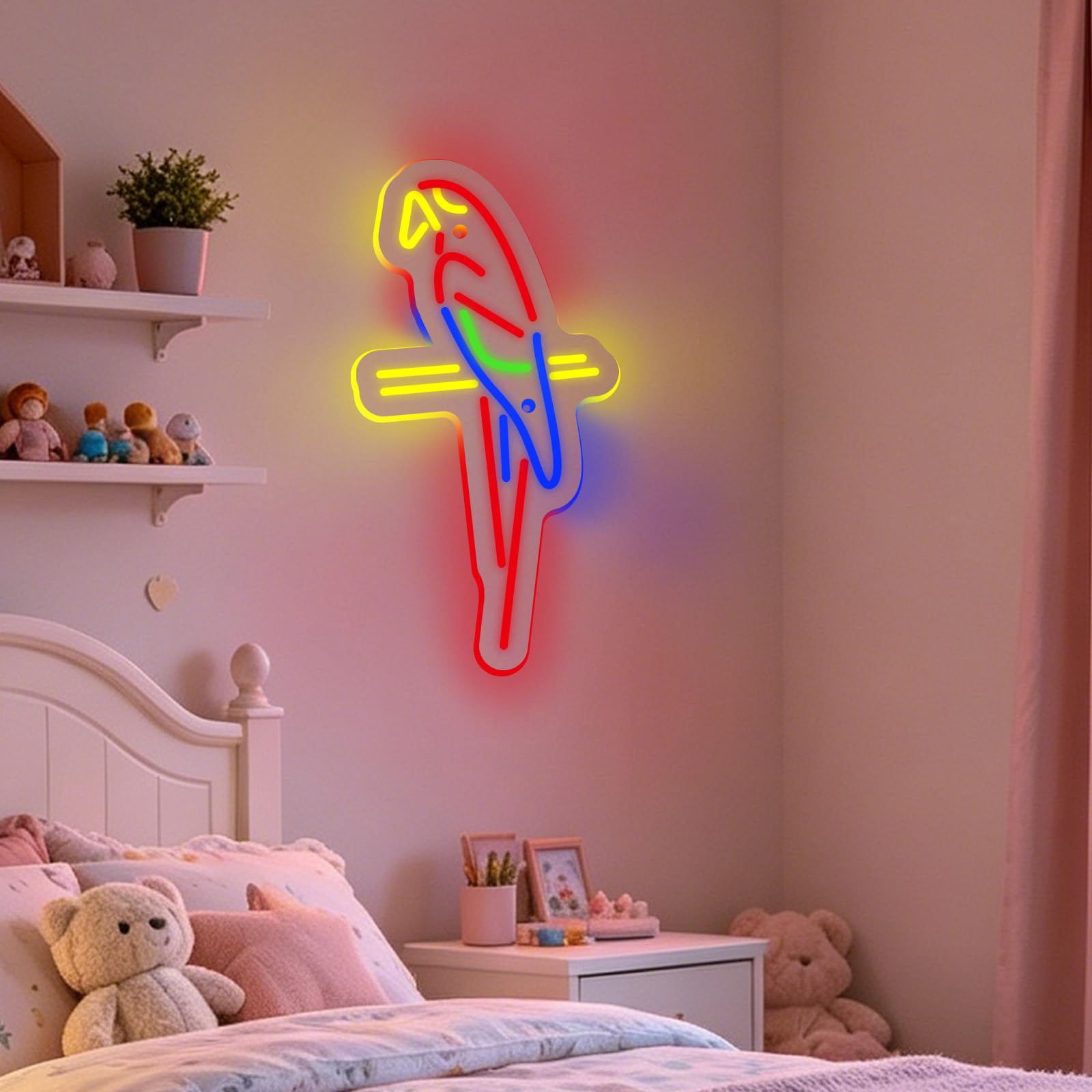 Parrot Neon Sign for Wall Décor USB Powered Parrot Signs with Dimmable LED Neon Light Sign for Living Room Bedroom Bar Club Game Room Birthday Party Decoration (Multicolor 9.1 * 17in)