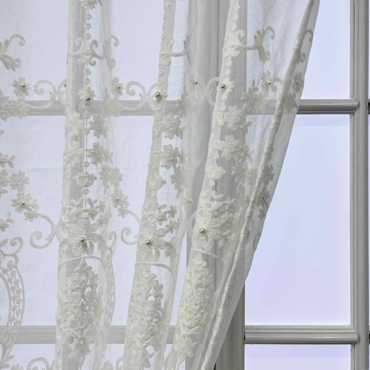 White Sheer Curtain for Living Room Rod Pocket Voile Panel Girls Bedroom Light Filtering Tulle Farmhouse Window Curtain, 2 Panels Each 52 x 84 inch Length