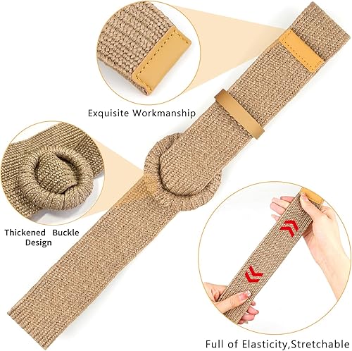 Miniatura 4 de SeptCity Cinturón de paja elástico ancho de ratán tejido para mujer