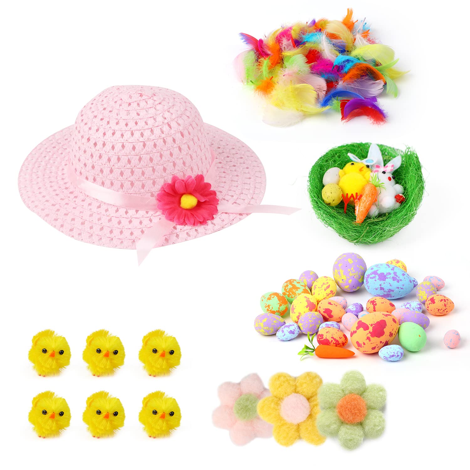 SULOLI Easter Bonnet Kit,Easter Bonnet Hat Kids Make Your Own Easter Bonnet Easter Bonnet Decorations Kit Girls Easter Bonnet Making Kit(Pink) - Image 4