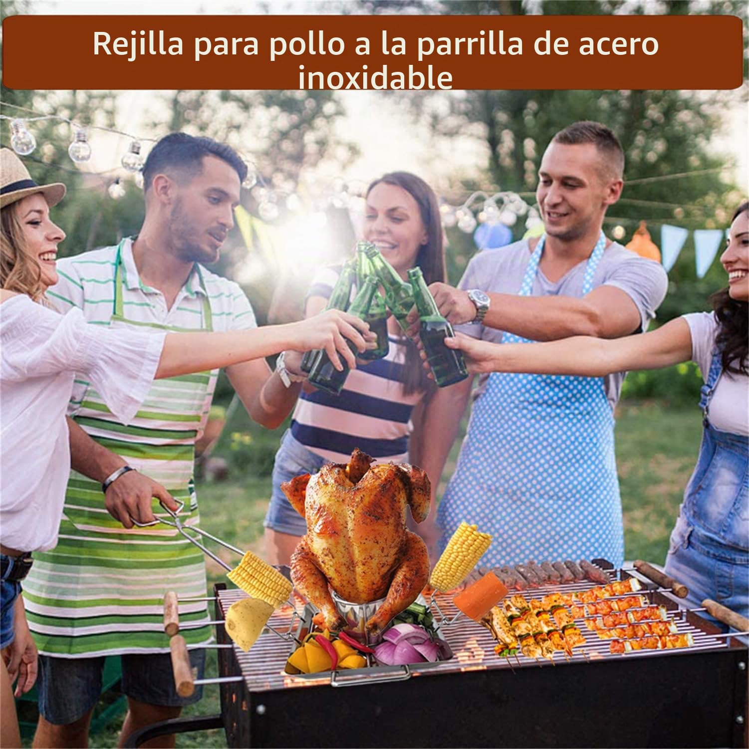 Pollo Barbacoa Soporte, Soporte para asador de Pollo de Cerveza, Soporte para Pollo de Acero Inoxidable con Bandeja de Goteo, para Acampar al Aire Libre con Barbacoa