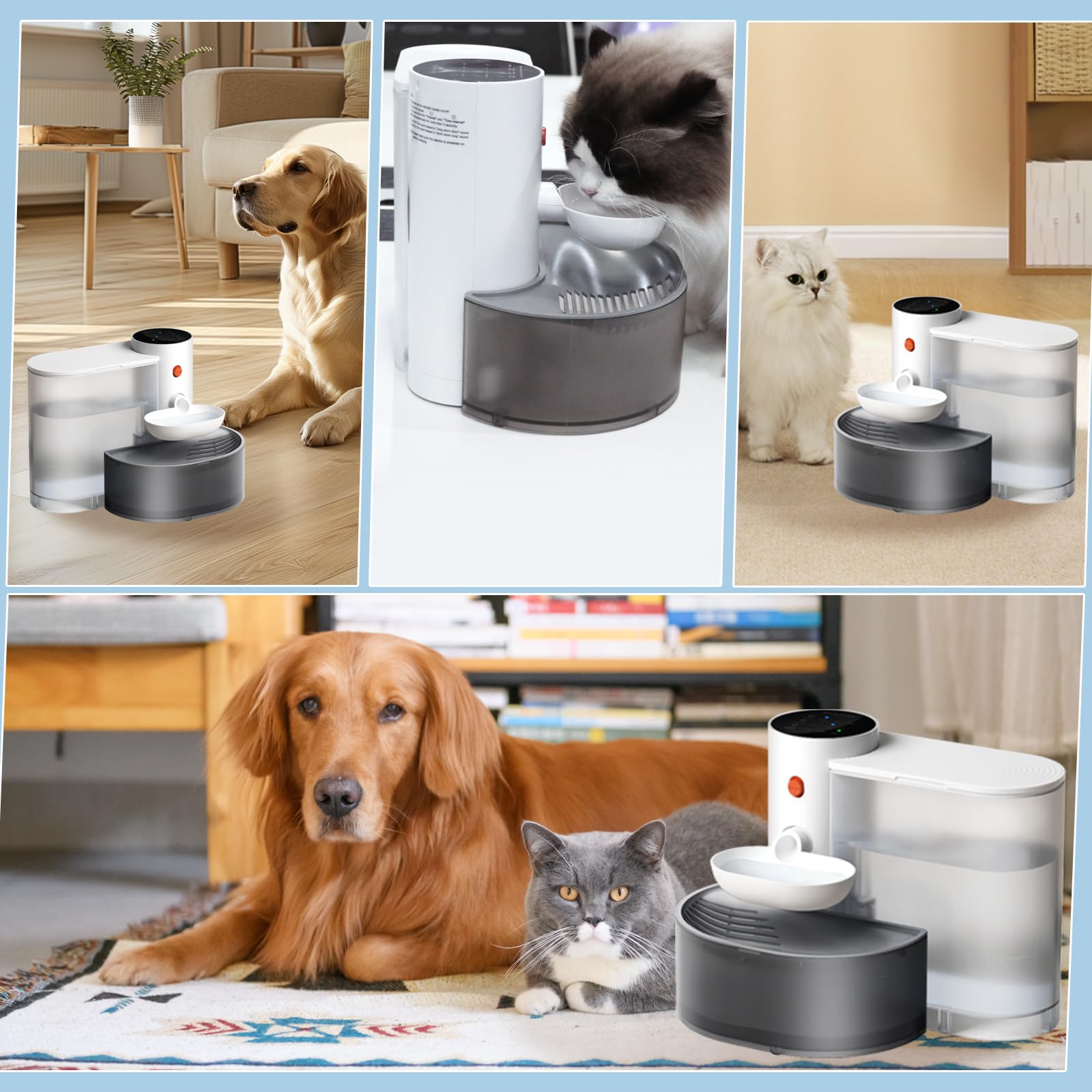 Fuente de Agua para Gatos 3.5L, Inalámbrica con 3 Niveles de Tiempo Intervalo y Volumen Dispensador de Agua para Gatos Perros Pequeños, Sin Filtros, Ultra Silenciosa