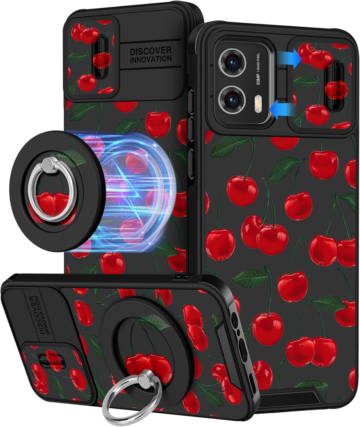 Buleens for Moto G Power 5G 2024 Case - with Ring Stand & Camera Cover Aesthetic Cute Designed Women Girls Girly Kawaii Pretty Cherry for Motorola G Power 5G 2024 Phone Case Compatible with Magsafe Cherry for Moto G Power 5G 2024
