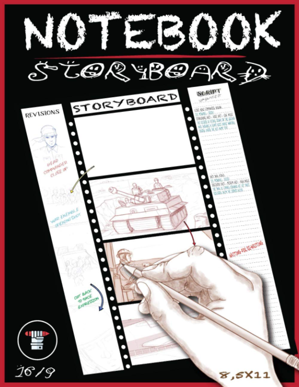 Black Matte Storyboard Notebook 16:9: Storyboard Journal with True 16/9 Proportions & Centered Frames Including Lateral Spaces for Sketching, Reviews and Script Rewriting (Large 8.5"x11" | A4+)