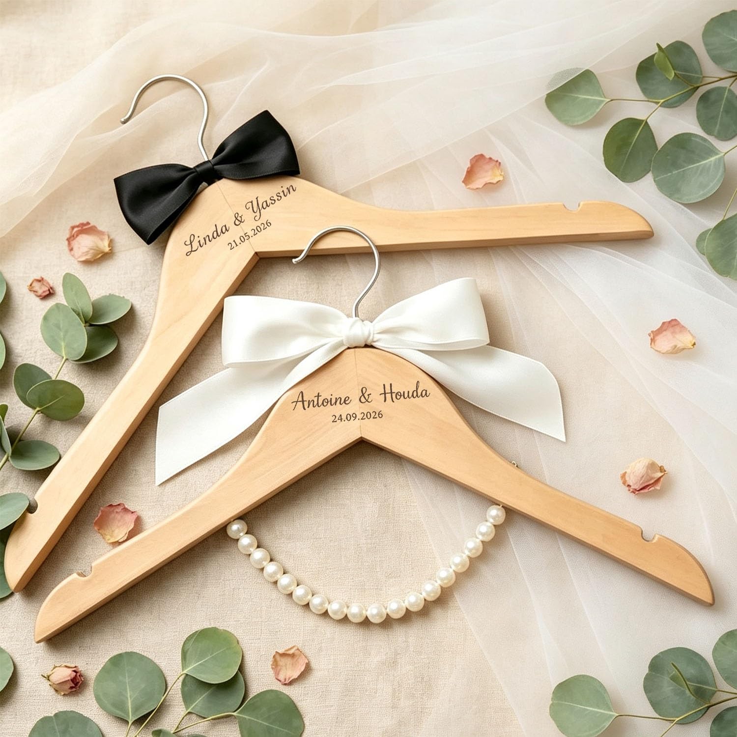 Personalised Wooden Wedding Hanger Engraved With Names, Bridal Shower Gift